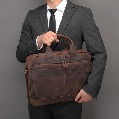STAR VISTA Siro 15.6" Slim Laptop Messenger Bag, Full Grain Leather Briefcase, YKK Zippers, Brass Hardware in Kuwait