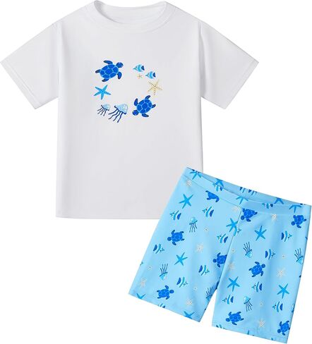 Boys Two Piece Rash Guard Swimsuits Kids Short Sleeve Swimwear Sets with UPF 50+ Sun Protection Bathing Suit for 2-8 Years in Saudi Arabia