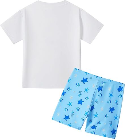 Boys Two Piece Rash Guard Swimsuits Kids Short Sleeve Swimwear Sets with UPF 50+ Sun Protection Bathing Suit for 2-8 Years in Saudi Arabia