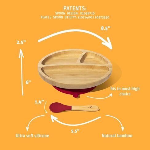 أطباق أفانشي للأطفال الصغار مقسمة من الخيزران، شفط لطعام الأطفال الصغار مع ملعقة سيليكون للتغذية، أخضر in Kuwait