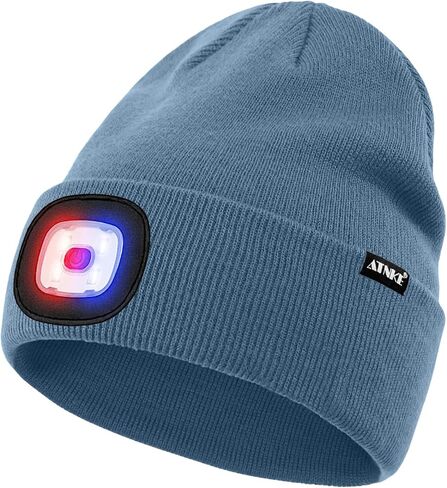 ATNKE LED Lighted Beanie Hat,USB Rechargeable 4 LED Red and Blue Flashing Running Headlamp Cap Gifts for Men and Women in Saudi Arabia
