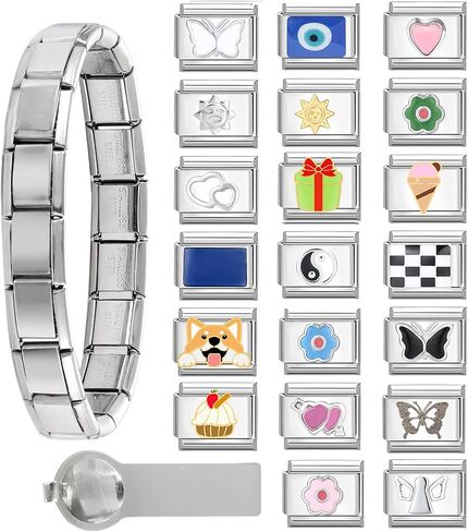 Italian Charms Bracelet Sets with 1Pcs Starter Brascelet 9Pcs Charms 9mm Italian Modular Charm Bracelet DIY Module Jewelry Gifts in Saudi Arabia