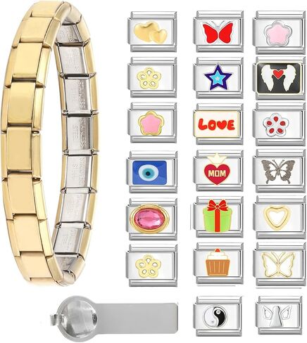 Italian Charms Bracelet Sets with 1Pcs Starter Brascelet 9Pcs Charms 9mm Italian Modular Charm Bracelet DIY Module Jewelry Gifts in Saudi Arabia