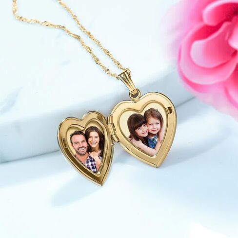 PicturesOnGold.com الصلبة 14K الذهب الأصفر على شكل قلب صغير عادي صورة المنجد قلادة تذكارية صورة هدايا مجوهرات للرجال والنساء - 1/2 بوصة × 1/2 بوصة in Saudi Arabia