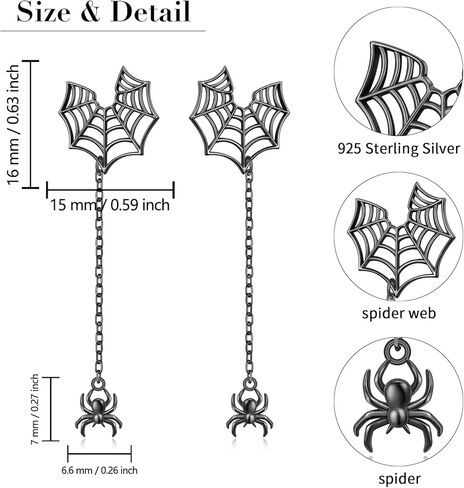 أقراط متدلية من الهالوين بو جوست سبايدر للنساء S925 من الفضة الإسترليني مجوهرات حلق مخيف in Kuwait