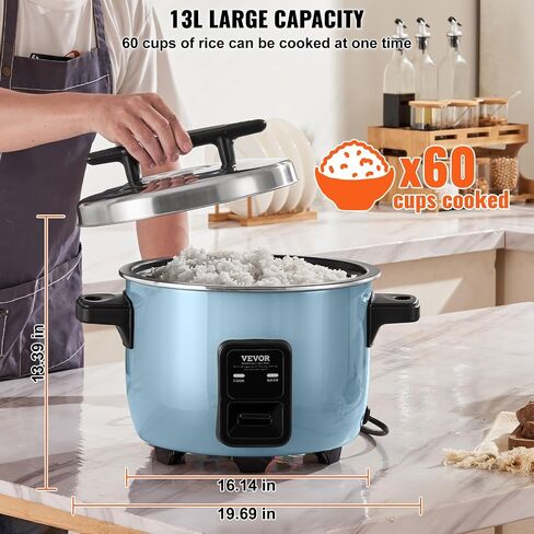 VEVOR Commercial Rice Cooker, 50-Cup Rice Cooker, 10.57 Qt / 10 Liter Large Rice Cooker and Warmer with Nonstick Inner Pot, Fast Cooking and 24-Hour Keep Warm, with Rice Cup and Paddle, for Restaurant in Saudi Arabia