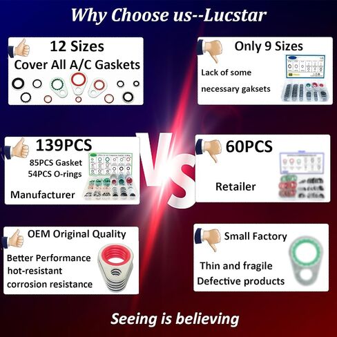 مجموعة ختم مكيف الهواء 139 قطعة من Lucstar، مجموعة متنوعة من حلقات التيار المتردد، مجموعة ختم حشية التيار المتردد، غسالات إغلاق ضواغط تكييف الهواء البديلة للسيارات، مبرد R 134a لصمام التيار المتردد in Kuwait