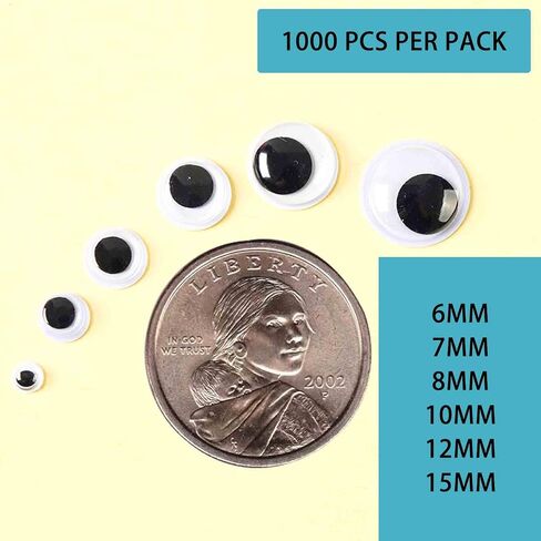 humyeam 1000 Pieces 6mm Googly Wiggle Eyes Self-Adhesive Round White Sticker Eyes for DIY Crafts Scrapbooking Decoration in Saudi Arabia