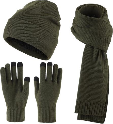Home Prefer Men's Knit Beanie Hat Scarf Gloves Cold Weather Set Long Neck Scarf Touchscreen Gloves Winter Hat for Men in Kuwait