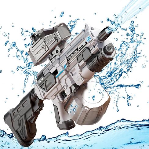 Electric Water Gun, Automatic Water Gun Powerful Full Auto Water Guns High Capacity with Tank and Water Bottles Can be Added 30 Feet Long Range Squirt Guns for Adults and Kids (White) in Saudi Arabia