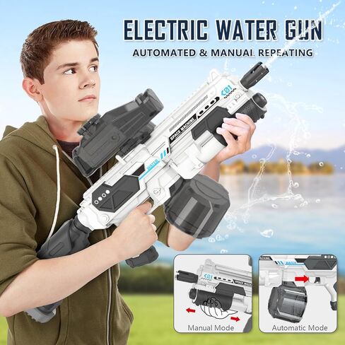 Electric Water Gun, Automatic Water Gun Powerful Full Auto Water Guns High Capacity with Tank and Water Bottles Can be Added 30 Feet Long Range Squirt Guns for Adults and Kids (White) in Saudi Arabia