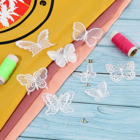 32 PCS White Lace Butterfly Applique Embroidery Organza Fabric Embroidery Butterflies Patches Sew Iron On Patch for Wedding Bridal Dress Craft DIY Clothes Hair Ornaments Dress/Hat/Bag Decoration in Saudi Arabia