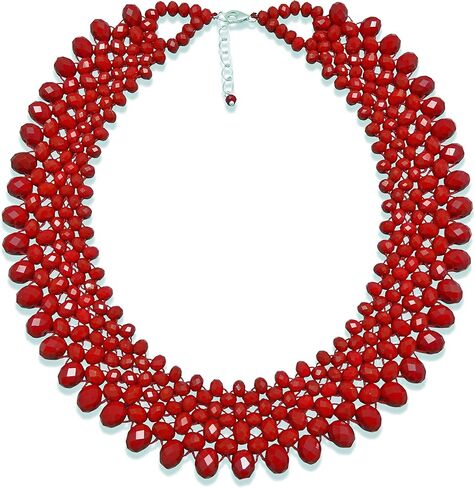 MGR MY GEMS ROCK! مريلة المختنق بيان العقيق الأحمر بلورات قلادة طوق مطرز، 18 بوصة طويلة مع 1.5 بوصة موسع. in Kuwait