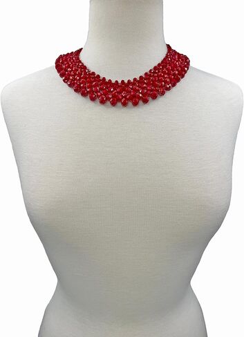 MGR MY GEMS ROCK! مريلة المختنق بيان العقيق الأحمر بلورات قلادة طوق مطرز، 18 بوصة طويلة مع 1.5 بوصة موسع. in Kuwait