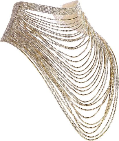 Rosemarie & Jubalee Women's Extreme Glamour 30 Rows Of Draped Crystal Rhinestones Statement Multistrand Bridal Bib Collar Necklace, 12"+3" Extender in Saudi Arabia