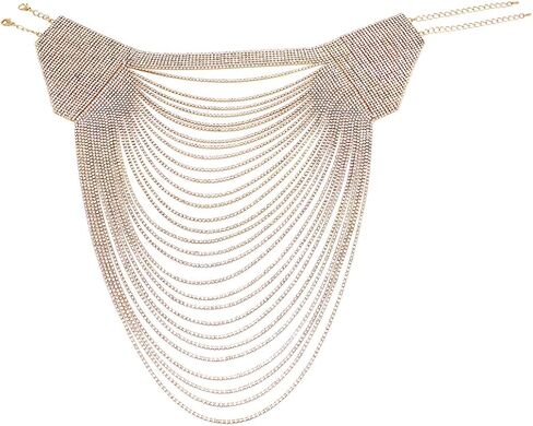 Rosemarie & Jubalee Women's Extreme Glamour 30 Rows Of Draped Crystal Rhinestones Statement Multistrand Bridal Bib Collar Necklace, 12"+3" Extender in Saudi Arabia