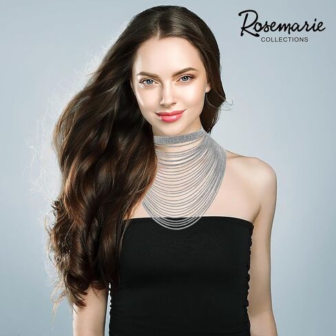 قلادة Rosemarie & Jubalee النسائية Extreme Glamour 30 صفًا من أحجار الراين الكريستالية المتدلية ذات الياقة المريلة للزفاف متعددة الخيوط، 12 بوصة + 3 بوصة ممتدة in Kuwait