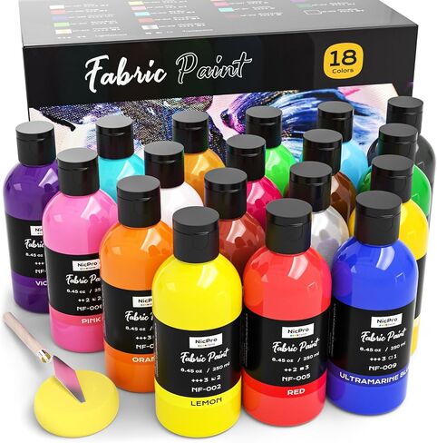 Nicpro 8 Colors Permanent Fabric Paint (4 oz, 120 ml) Soft Fabric Paint for Clothes, Non-Toxic Textile Paint for Fabric DIY Crafts, T-shirts, Shoes Jeans Bags Canvas for Kid Adult with Color Wheel in Kuwait