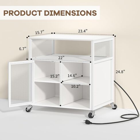 Printer Stand with Storage, File Cabinet w/Wheels and Charging Station, Industrial Printer Table for Home Office, 4-Tier Filing Cabinet for Printer Paper, Letter, File Organization(White) in Saudi Arabia