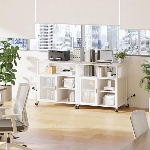 Printer Stand with Storage, File Cabinet w/Wheels and Charging Station, Industrial Printer Table for Home Office, 4-Tier Filing Cabinet for Printer Paper, Letter, File Organization(White) in Saudi Arabia