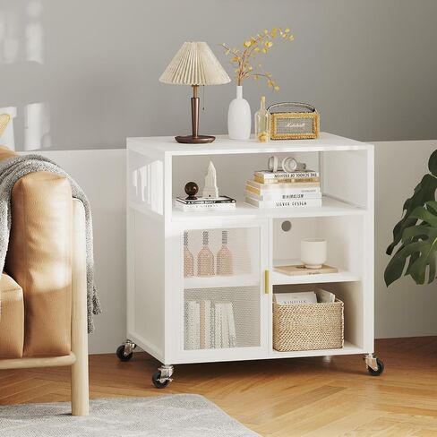 Printer Stand with Storage, File Cabinet w/Wheels and Charging Station, Industrial Printer Table for Home Office, 4-Tier Filing Cabinet for Printer Paper, Letter, File Organization(White) in Saudi Arabia