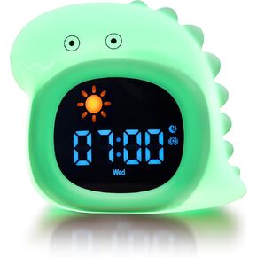 Kids Alarm Clock Sleep Training Clock with 9 Colors Night Light,OK to Wake Clock for Kids Boys Girls Toddlers, 20 White Noise Sound Machine, Adjustable LED Display Digital Clock for Bedrooms（Dinosaur）