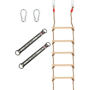 1 Pcs 6.5 Ft Climbing Rope Ladder for Kids, Wooden Hanging Rope Ladder, Rope Ladder for Treehouse Outdoor and Indoor Swing Set Accessories