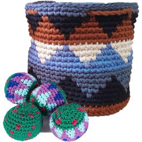 Buena ONDA Hacky Sack Mini Bag Toss Game - Canasta Ball Yippi Yappa Kit - Crocheted Mini Bag Toss Game for Kids and Adults - Color Coded Balls with Basket, Indoor/Outdoor Play - Banda