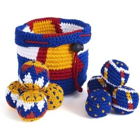 Buena ONDA Hacky Sack Mini Bag Toss Game - Canasta Ball Yippi Yappa Kit - Colorado Edition - Crocheted Mini Bag Toss Game for Kids and Adults - Color Coded Balls with Basket, Indoor/Outdoor Play