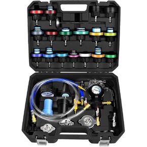 28PCS Radiator Pressure Tester and Coolant Refill Tool Kit, Auto Cooling System Leakage Test and Pneumatic Vacuum Purge Filling Set Universal for Airlift Car Auto Truck