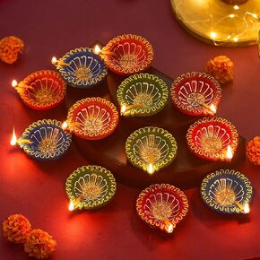 TIED RIBBONS 12 pcs Handmade Clay Diya for Diwali | Big Diwali Diyas Indian Style | Indian Oil Lamp | Diwali Decorations for Home | Terracotta Diyas | Diwali Diyas for Pooja | Diwali Gifts