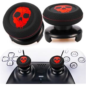 Playrealm FPS Thumbstick Extender x 2 & Printing Rubber Silicone Grip Cover x 4 for PS5 Dualsenese & PS4 Controller (Ghost Red & Blue)