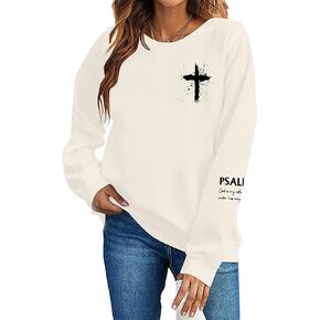 MOUSYA Women Christian Sweatshirt Psalms 91 Sleeve Print Sweatshirt Bible Verse Pullover