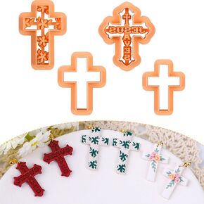 Puocaon Cross Polymer Clay Cutters - Christian Cross Clay Cutters for Polymer Clay Earrings Jewelry, Jesus Saves Cross Clay Cutters, Flower Christian Cross Polymer Clay Cutters for Earrings Jewelry