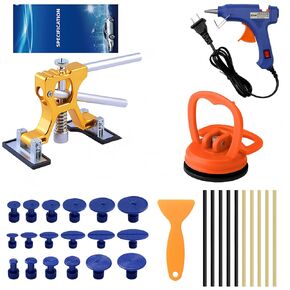 Dent Remover Tool for Car Paintless Dent Repair Kit with Golden Lifter&Suction Cup&Glue Gun Dent Puller for Auto Body Dents for Auto Hail Damage Repair & Other Metal Surface 32 Pcs