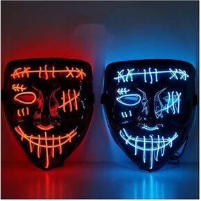 Lumiparty Halloween Purge Mask for Adults/Kids, Led Light Up Scary Mask Cosplay Costume for Halloween Festival Masquerade(blue+ red)