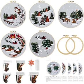 Stranthother 5 Sets Halloween Embroidery Kit for Beginners with Halloween Cat Pumpkin Pattern,Embroidery Set Starter,DIY Needlepoint Kit Set for Adults Craft Lover Includes Hoop Cloth Embroidery