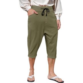 Runcati Mens Medieval Pirate Pants Renaissance Viking Colonial Halloween Costume 3/4 Trousers