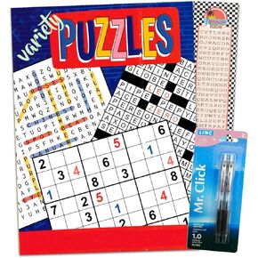 Variety Puzzle Books for Adults, Seniors - Over 300 Puzzle Games Bundle Includes Crossword, Sudoku, and Word Find Plus Pens and Bookmark | Brain Games for Seniors