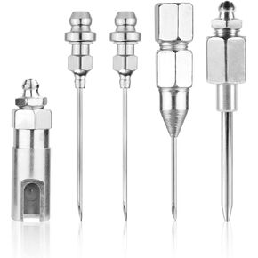 Grease Gun Needle Nozzle Kit, 5pcs Needle Grease Needle Tips Dispenser Hardened Steel Grease Injector Fitting Tool Accessory for Grease Injection, Used in Narrow Space & Deep Hole Metal
