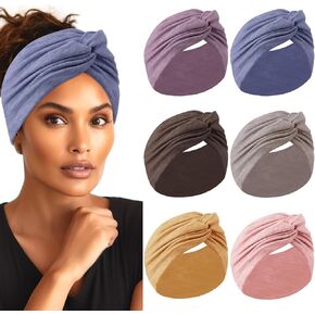 HAUHC 7'' Wide Headbands For Women Extra Large Turban Headband Fashion Yoga Hair Bands Twisted Knot Head Bands Boho Hairband Foldable for multiple uses Headbands Accessories 6 PCS