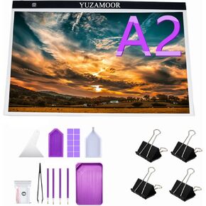 A2 Large Tracing LED Light Pad Kits for Diamond Art, Sketching, Painting - Adjustable Brightness, Sketching, Tracing - USB Powered DIY Diamond Art Light Box with Bead Storge Container, Pens, Clips