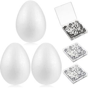Vertintong 3 Pcs White Foam Eggs 6 Inch Dragon Egg DIY with 1800 Pack Flat Push Pins Craft Polystyrene Eggs for Spring Easter Halloween Christmas Crafts Handmade Painting School Projects