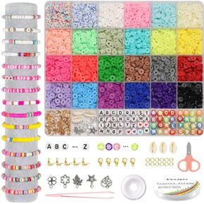 Ybxjges Clay Beads Bracelet Making Kit, 3800Pcs Polymer Flat Beads for Jewelry Making Heishi Beads for Friendship Bracelet Kit with Charm Kit for DIY Crafts Gifts for Girls Age 6-12