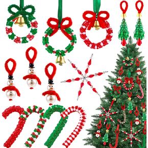 Vellibring 36 Set Christmas Beaded Crafts Ornament Beading Kit Mini Christmas Tree Classic Plastic Hanging Decor DIY Accessories for Xmas Tree Decorations Holiday Prensent Party Supplies