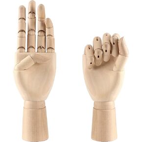 JOIKIT 2 Pack 8 Inches Wood Art Mannequin Hand, Left and Right Wooden Manikin Hand, Wooden Artist Hand Model with Flexible Moveable Fingers for Drawing, Sketching, Painting