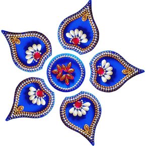Blue Acrylic Deepak Rangoli Floor Decorations Table Decoration Studded Stones Sequins Traditional Festive Home Door Déco | ARTS-20