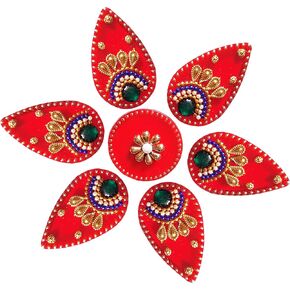 Handmade Acrylic Diwali Rangoli Indian Red Rangoli Floor Decorations Table Decoration Studded Stones Sequins Traditional Festive Home Door Décor 6.5 Inch
