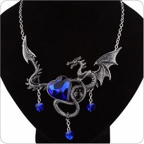 Goth Dragon Necklace for Women Heart Rhinestone Charm Dragon Necklaces Statement Punk Dangle Necklaces Horrible Big Dragon Halloween Gothic Jewelry