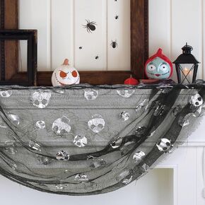 Seasons Disney The Nightmare Before Christmas Jack Skellington Cheesecloth Decorative Fabric, 6 ft x 1.5 ft,Black and Silver